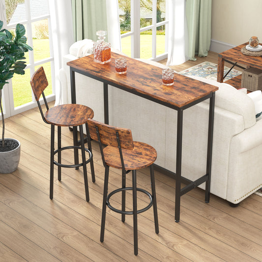 Bar Table Set with 2 Bar stools (Rustic Brown; 43.31''w x 15.75''d x 35.43''h)