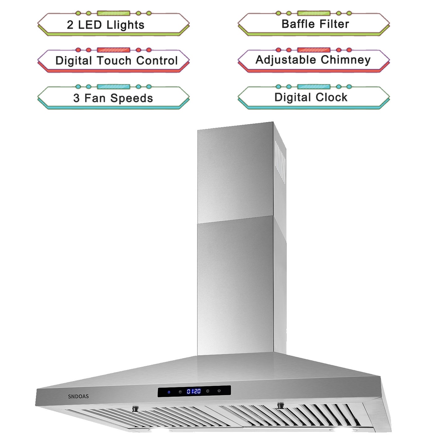 30 Inch Wall Mount Kitchen Hood 350 CFM Range Hood Stove Vented Hood Exhaust Fan