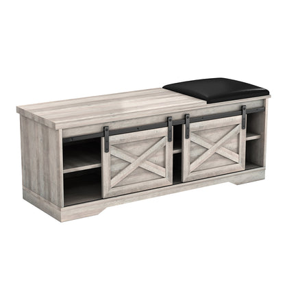 WESOME 47 Inch Modern Farmhouse Sliding X Barn Door Litterbox Bench with Entry Cutout;  Shoe Bench Multi-color Option