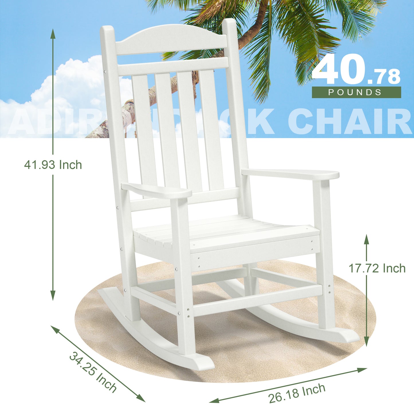 Outdoor Rocking Chairs All-Weather Resistant HDPE Poly Wood Resin Plastic, Humidity-Proof, Porch, Deck, Garden, Lawn, Backyard, Fire Pit, Garden Glider, Patio Rocker With High Backrest