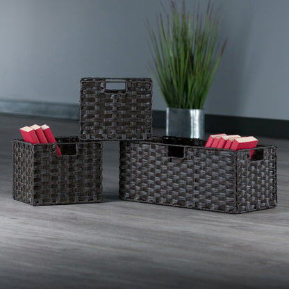 Melanie 3-Pc Foldable Woven Fiber Basket Set; Chocolate