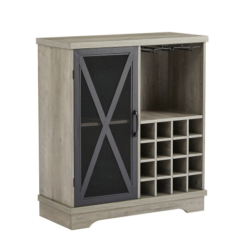 Single door wine cabinet with 16 wine storage compartments (Gray; 31.50" W*13.78" D*35.43" H)