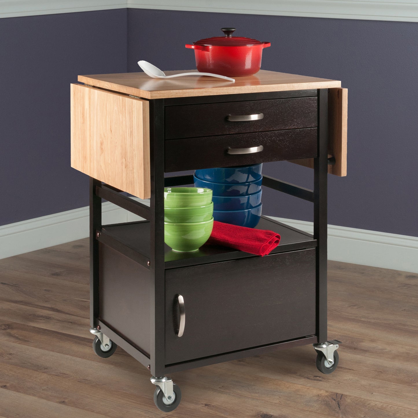 Bellini Drop Leaf Kitchen Cart; Coffee and Natural