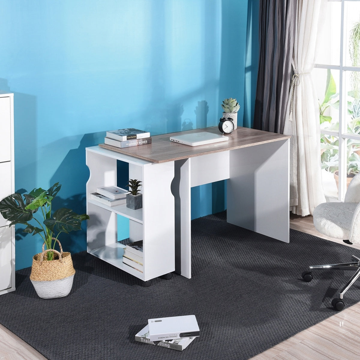 47.4\" L Computer Desk with movable bookcase