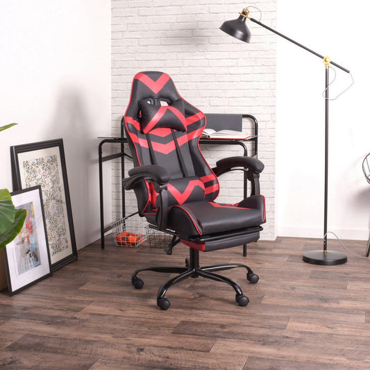 Gaming Office High Back Computer Leather Desk Mesh Ergonomic 180 Degrees Adjustable Swivel Task Chair with Headrest and Lumbar Support;  & Footrest ;  Red