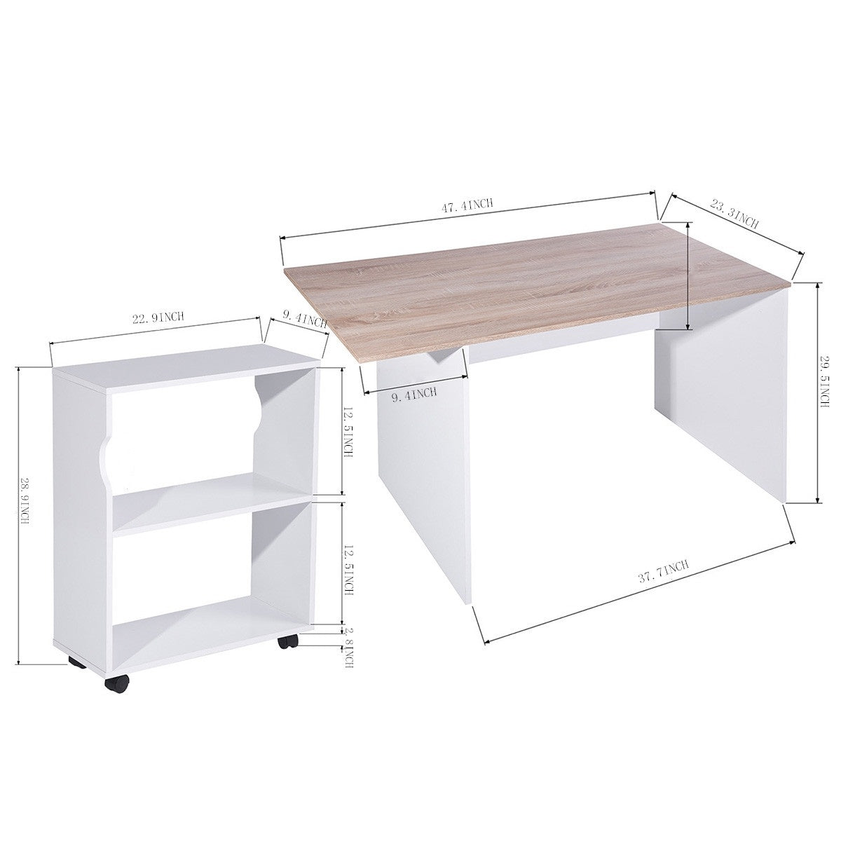 47.4\" L Computer Desk with movable bookcase