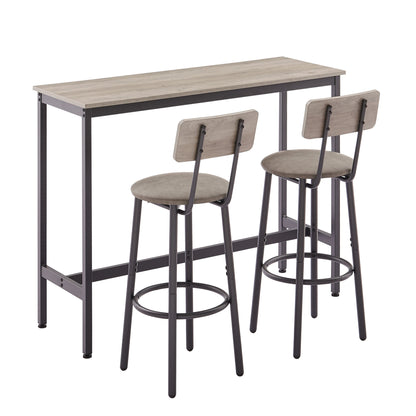 JHX Bar Table Set with 2 Bar stools PU Soft seat with backrest (Grey; 43.31''L*15.75''W*35.43'H)