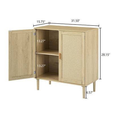 Mid-Century 2-Door Accent Chest; Wood Storage Cabinet with Shelf and Fabric Covered Panels(Natural; 31.5''w x 15.8''d x 34.6"h).