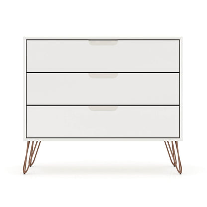 Manhattan Comfort Rockefeller Mid-Century- Modern Dresser with 3-Drawers in White