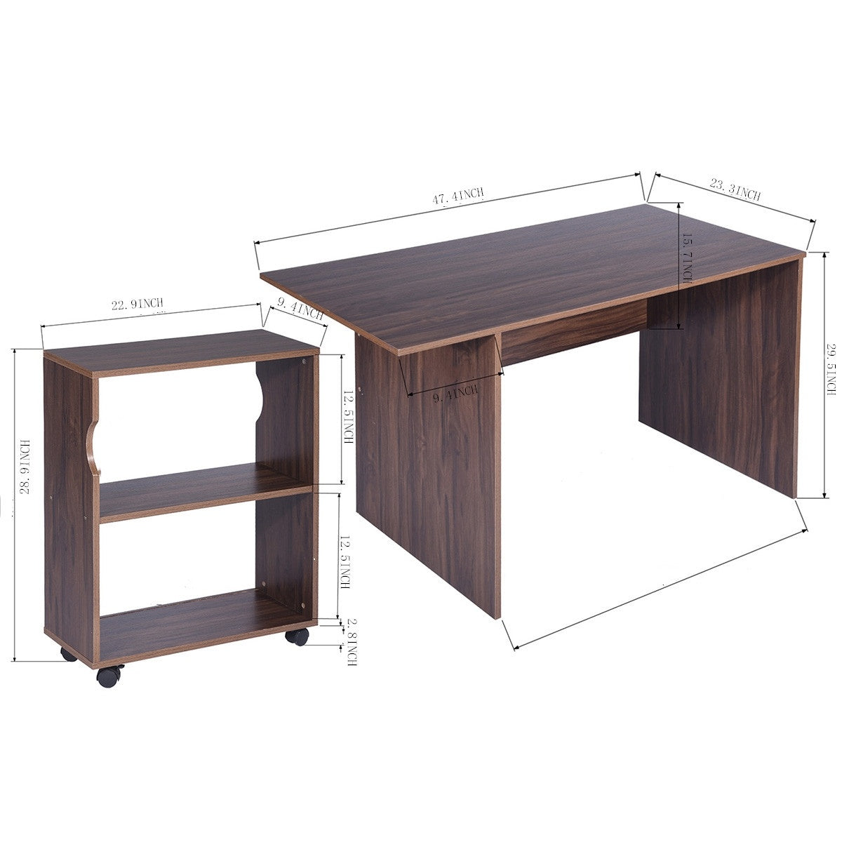 47.4\" L Computer Desk with movable bookcase