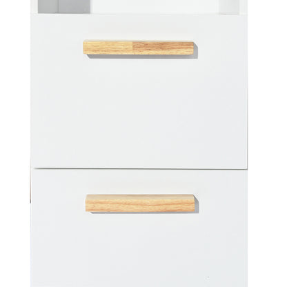 Tall Cabinet, Wooden Slim Floor Cabinet with Shelves & Drawer, White