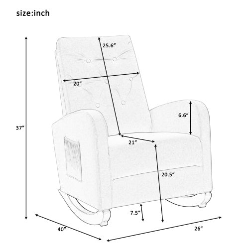 Baby Room High Back Rocking Chair Nursery Chair , Comfortable Rocker Fabric Padded Seat ,Modern High Back Armchair