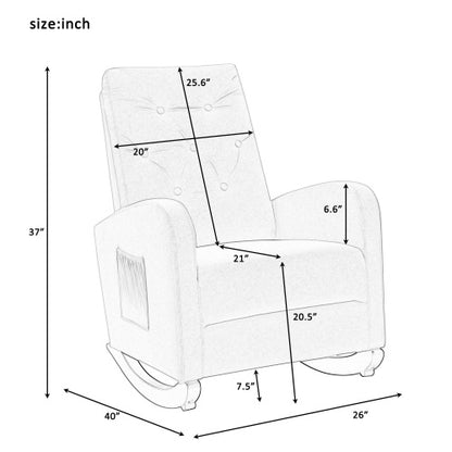 Baby Room High Back Rocking Chair Nursery Chair , Comfortable Rocker Fabric Padded Seat ,Modern High Back Armchair