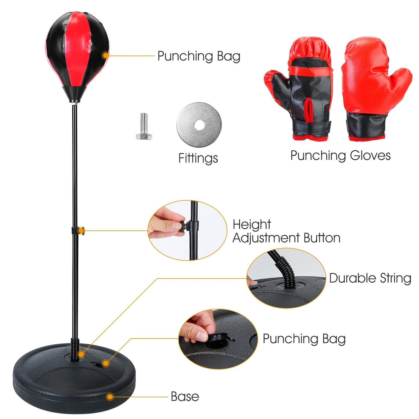Punching Bag For Kids Junior Boxing Set Boxing Gloves Height Adjustable Free Standing Punching Ball Boxing For Kids Aged from 3 to 8Years Old