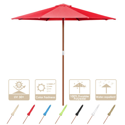 9 Ft Wooden Umbrella Red