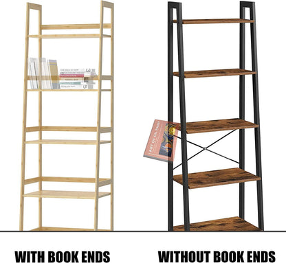 WTZ Bookshelf; Ladder Shelf; 5 Tier Bamboo Bookcase; Rustic Open Book Case for Bedroom; Living Room; Office; BC-238 Primary Colors
