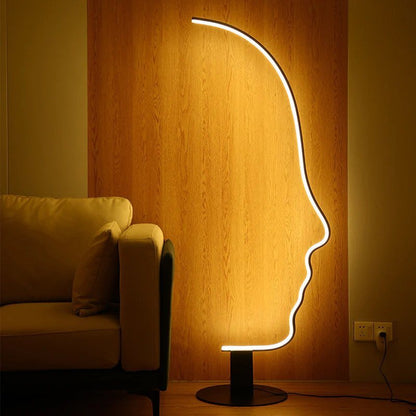 RGB Profile Face Floor Lamp RGBW Modern Face Floor Lamp for Bedroom Living Room;  Black Led Floor Lamp with Remote;  Cool Ambient Lighting Changing Curved Floor Lamp