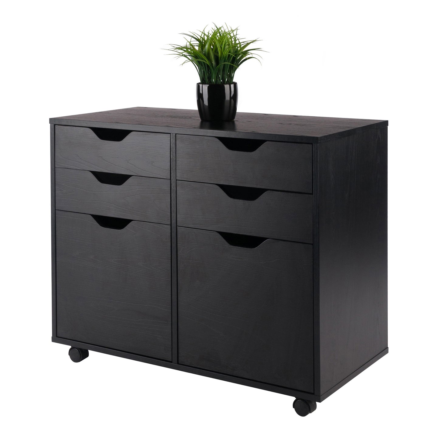 Halifax Wide 2-Door Storage Cabinet; 4-Drawer; Black