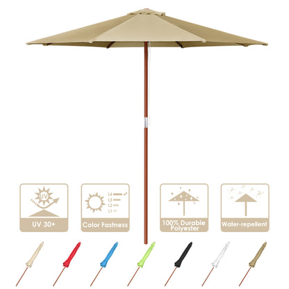 9 Ft Wooden Umbrella Tan