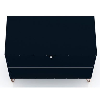 Manhattan Comfort Rockefeller Mid-Century- Modern Dresser with 3-Drawers in Tatiana Midnight Blue