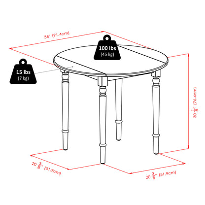 Sorella Round Drop Leaf Table; Natural and White