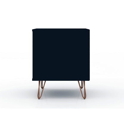 Manhattan Comfort Rockefeller 2.0 Mid-Century- Modern Nightstand with 2-Drawer in Tatiana Midnight Blue