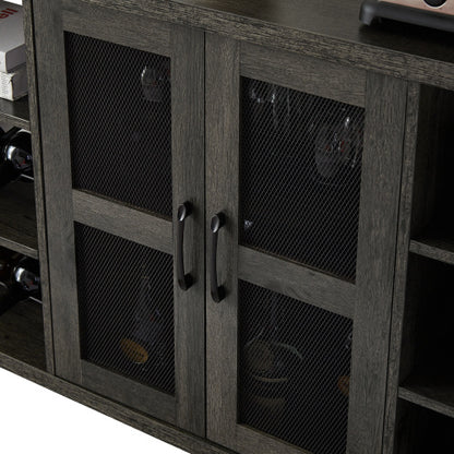 Industrial Wine Bar Cabinet; Liquor Storage Credenza; Sideboard with Wine Racks & Stemware Holder (Dark Grey; 55.12''w x 13.78''d x 30.31' ' h)