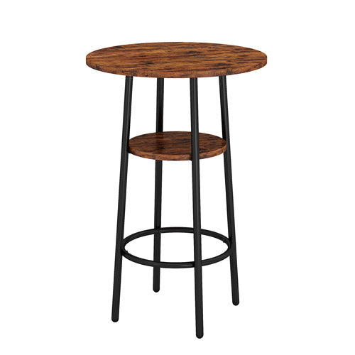 Double Layer Round Bar Table with 2 Bar Stools PU Soft Seat Back Breakfast table.(Rustic Brown; 23.62''w x 23.62''d x 35.43''h)