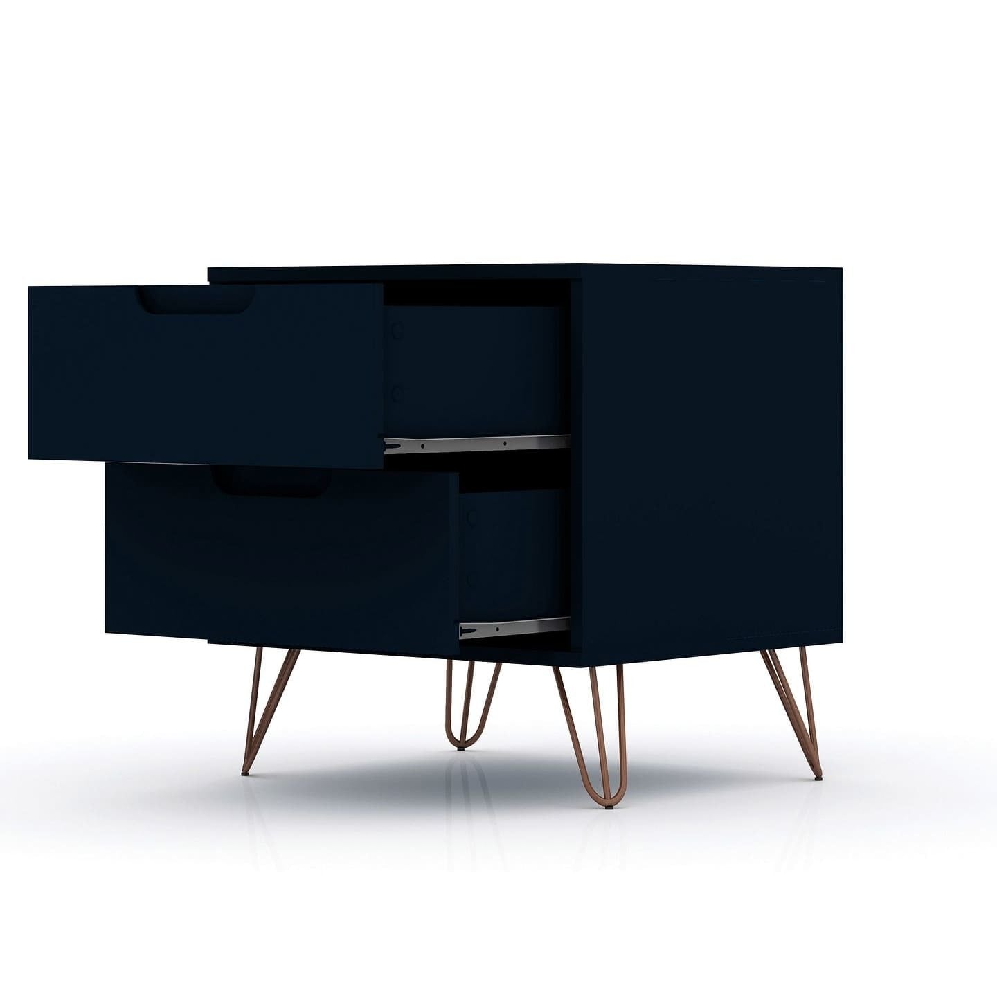 Manhattan Comfort Rockefeller 2.0 Mid-Century- Modern Nightstand with 2-Drawer in Tatiana Midnight Blue