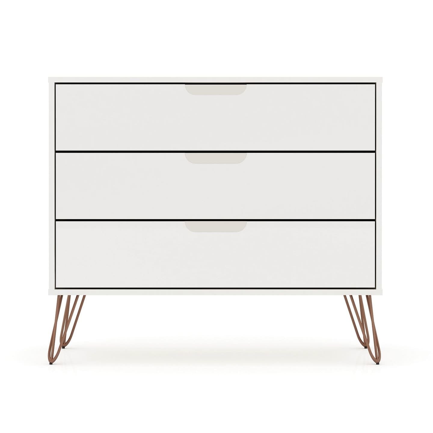 Manhattan Comfort Rockefeller Mid-Century- Modern Dresser with 3-Drawers in White