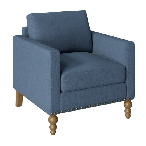 Classic Linen Armchair Accent Chair with Bronze Nailhead Trim Wooden Legs Single Sofa Couch