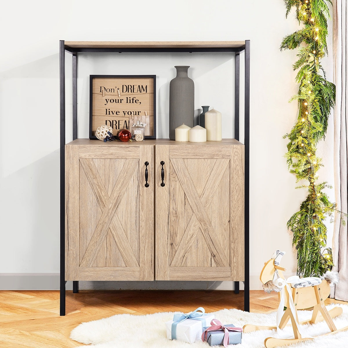 Rustic Wooden Storage Accent Cabinet with Shelves