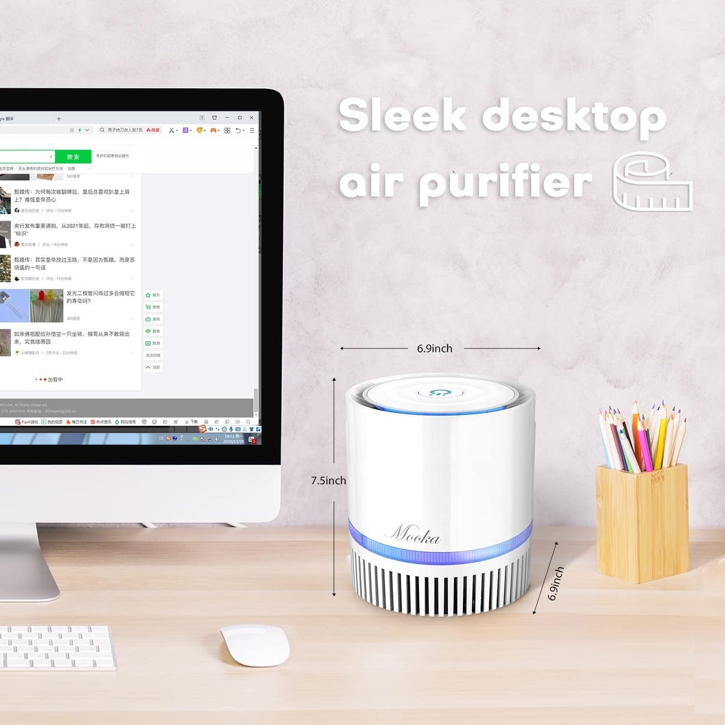 MOOKA Air Purifier for Home;  3-in-1 True HEPA Filter Air Cleaner for Bedroom and Office;  Odor Eliminator for Allergies and Pets;  Smoke;  Dust;  3D Filtration;  Night Light