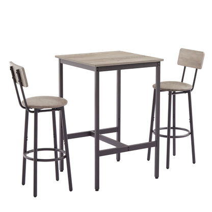 Bar Table Set with 2 Bar stools PU Soft seat with backrest (Grey; 23.62''w x 23.62''d x 35.43''h)