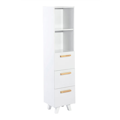Tall Cabinet, Wooden Slim Floor Cabinet with Shelves & Drawer, White