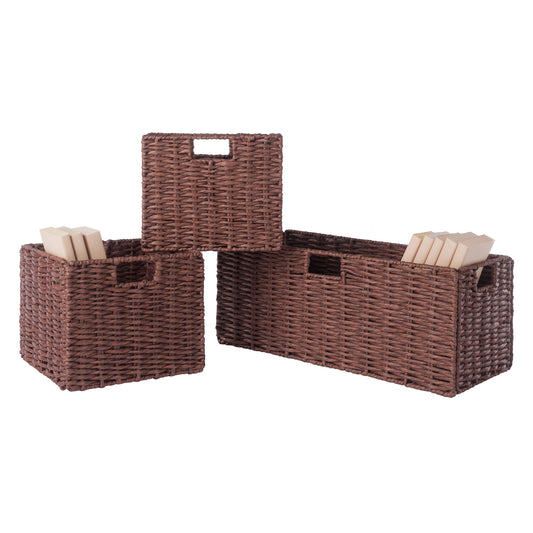 Tessa 3-Pc Woven Rope Basket Set; Foldable; Walnut