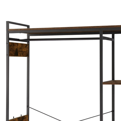 Organized Garment Rack with Storage; Free-Standing Closet System with Open Shelves and Hanging Rod(Rustic Brown; 43.7''w x 15.75''d x 70.08''h).