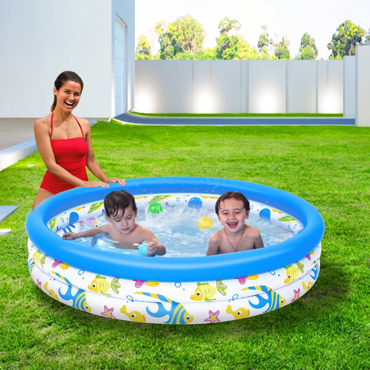 48x10In Inflatable Swimming Pool Blow Up Family Pool For 2 Kids Foldable Swim Ball Pool Center