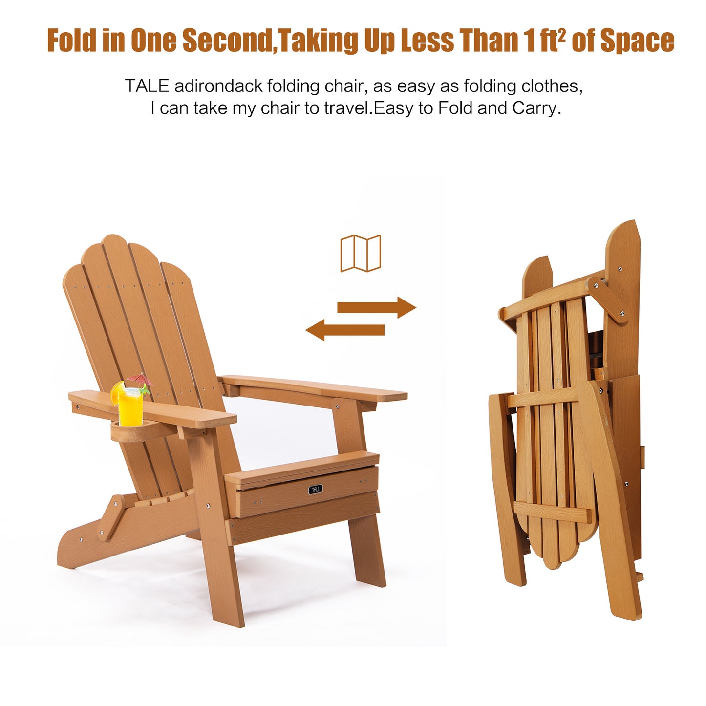 TALE Folding Adirondack Chair with Pullout Ottoman with Cup Holder; Oaversized; Poly Lumber; for Patio Deck Garden; Backyard Furniture; Easy to Install; . YELLOW.Banned from selling on Amazon