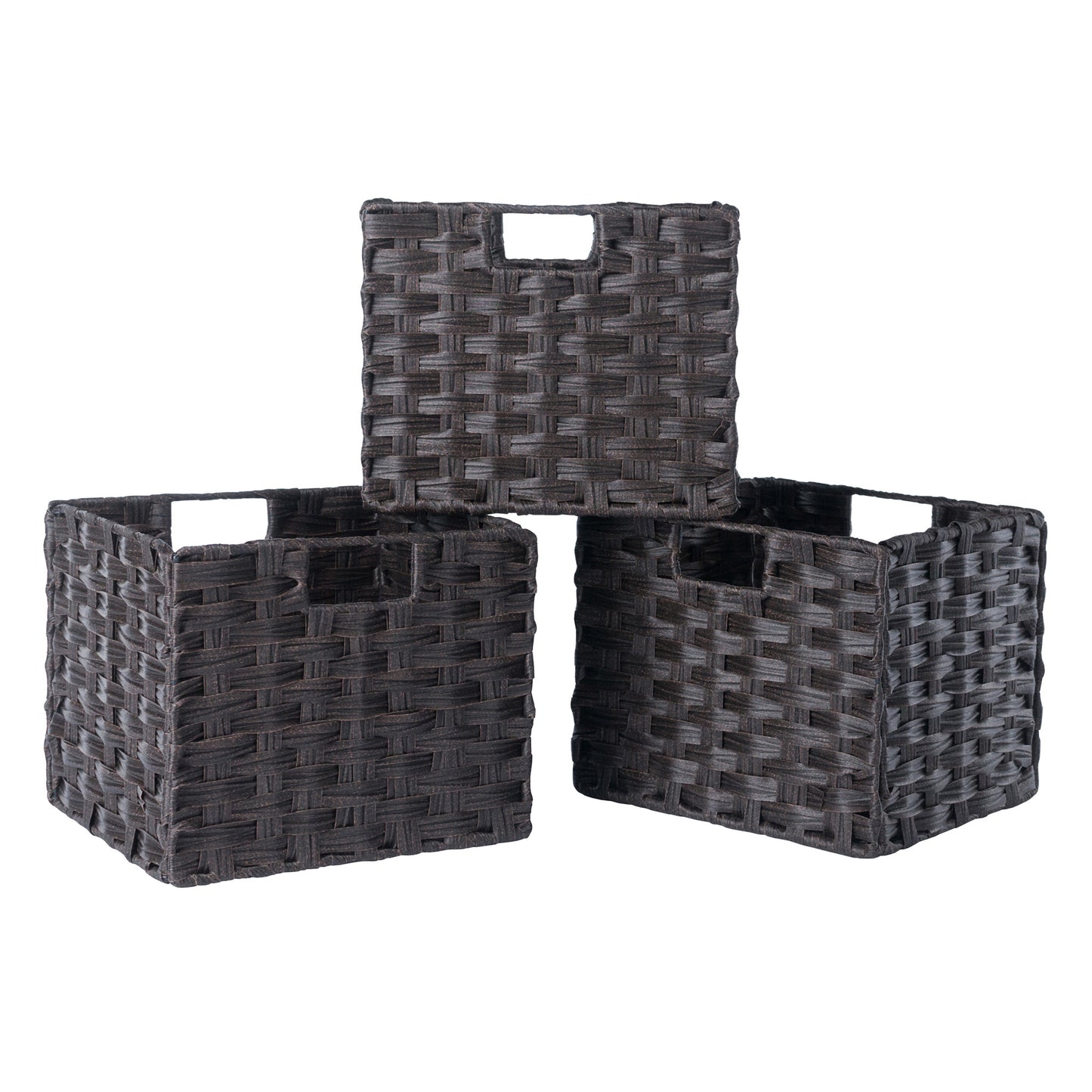 Melanie 3-Pc Foldable Woven Fiber Basket Set; Chocolate