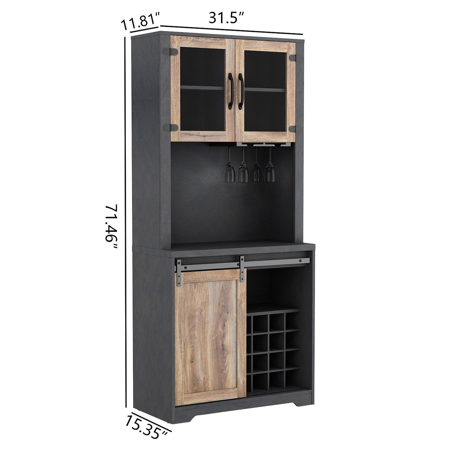 WESOME 31 Inch Farmhouse Barn Door Bar Cabinet For Living Room;  Dining Room