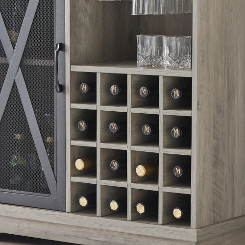 Single door wine cabinet with 16 wine storage compartments (Gray; 31.50" W*13.78" D*35.43" H)