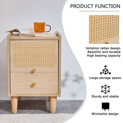Modern simple storage cabinet MDF Board bedside cabinet Japanese rattan bedside cabinet Small household furniture bedside table.Applicable to dressing table in bedroom;  porch;  living room.2 Drawers